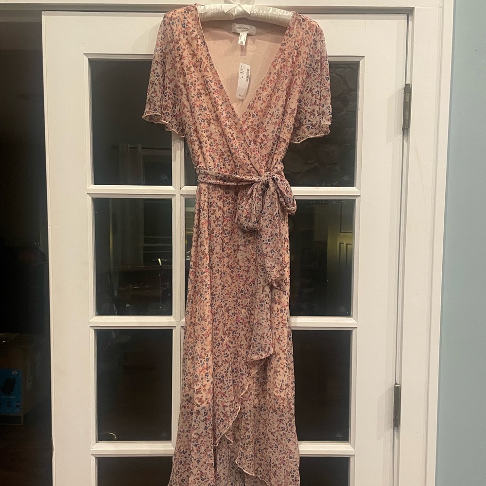 Addition Elle - Printed Wrap Dress with Flutter Sleeves